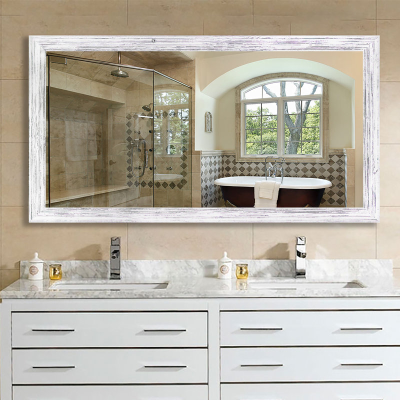 Bloodworth Wood Flat Wall Mirror, 34.5" H x 69.5" W, Rustic White