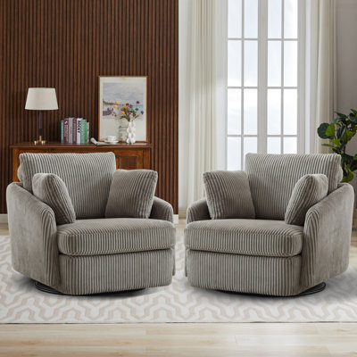 Upholstered Swivel Chair With 2 Side Pillows (set Of 2)