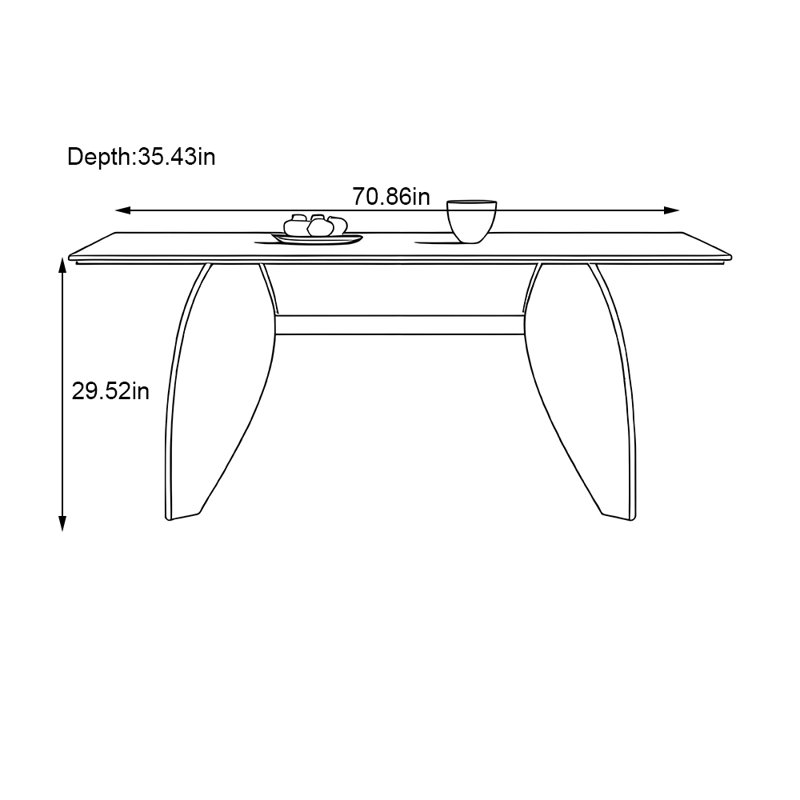 Simple rectangular solid wood dining table, 29.52"H x 70.86"L x 35.43"W