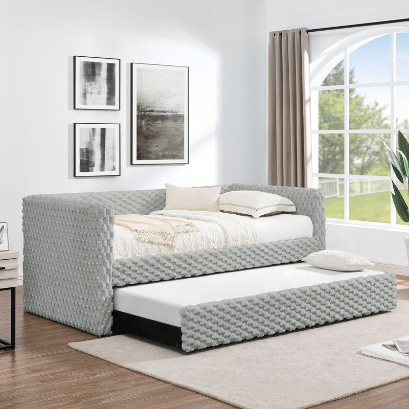 Lit de jour polyvalent en velours côtelé avec fonction coulissante pour optimiser l'espace, Gris foncé