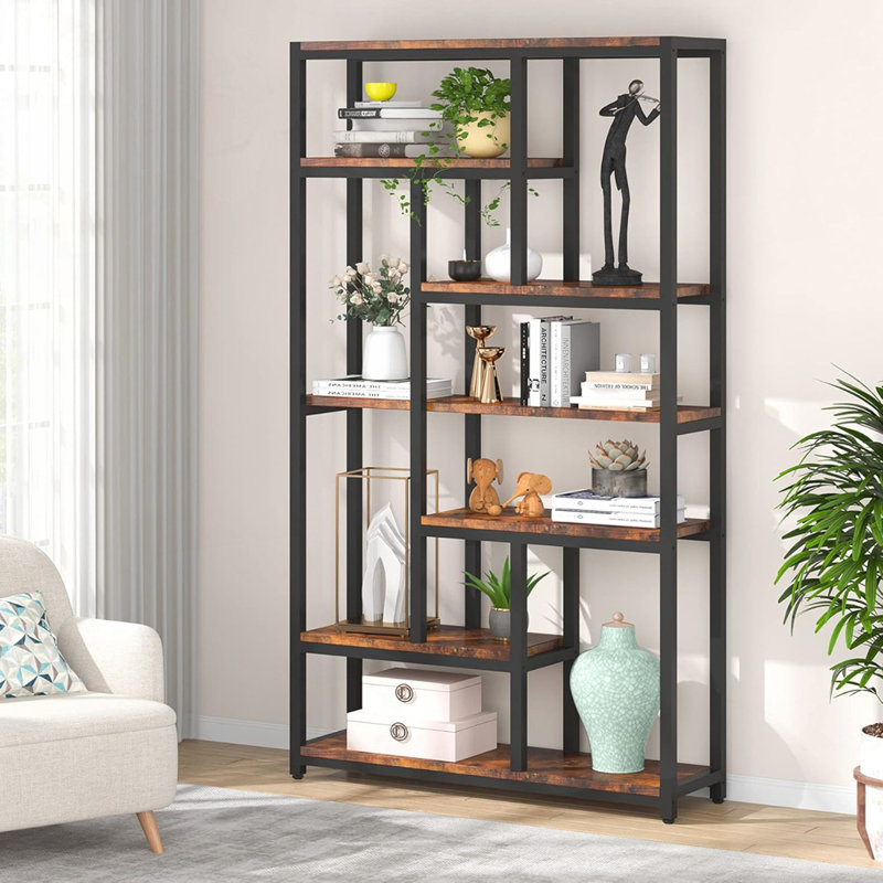 78.7" Extra Tall 7-Tier Industrial Vintage Rustic Brown Etagere Bookcase, Rustic Brown
