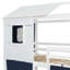 Lit superposé simple avec tente bleue et blanche, conception de style cabane dans les arbres, bois massif et matériau, activités de rangement spacieuses, décoration de chambre à coucher