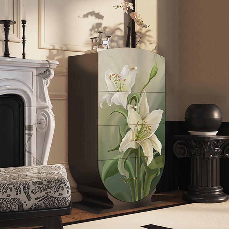 Home fresh lily pattern decorative cabinet, Black