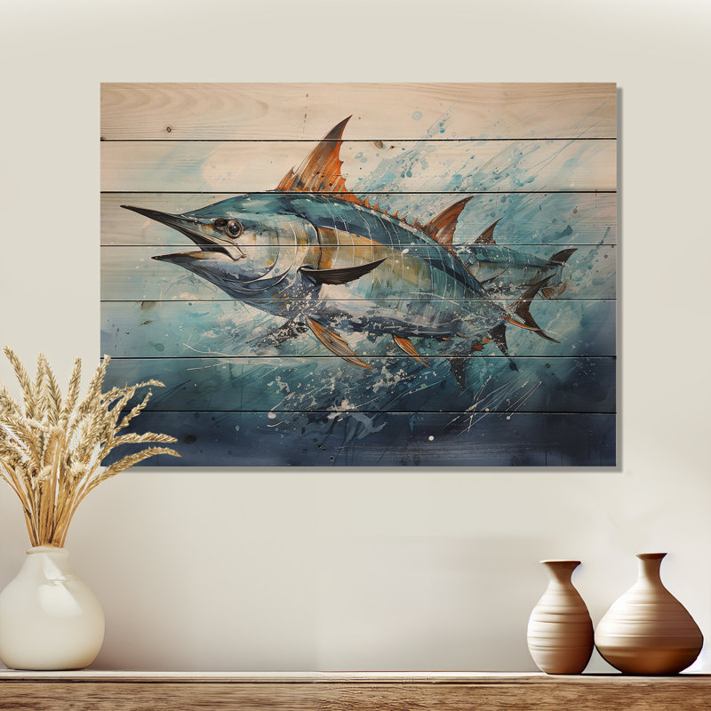 Fishing Majestic Marlins I Print on Natural Wood, 24" H x 32" W x 0.78" D
