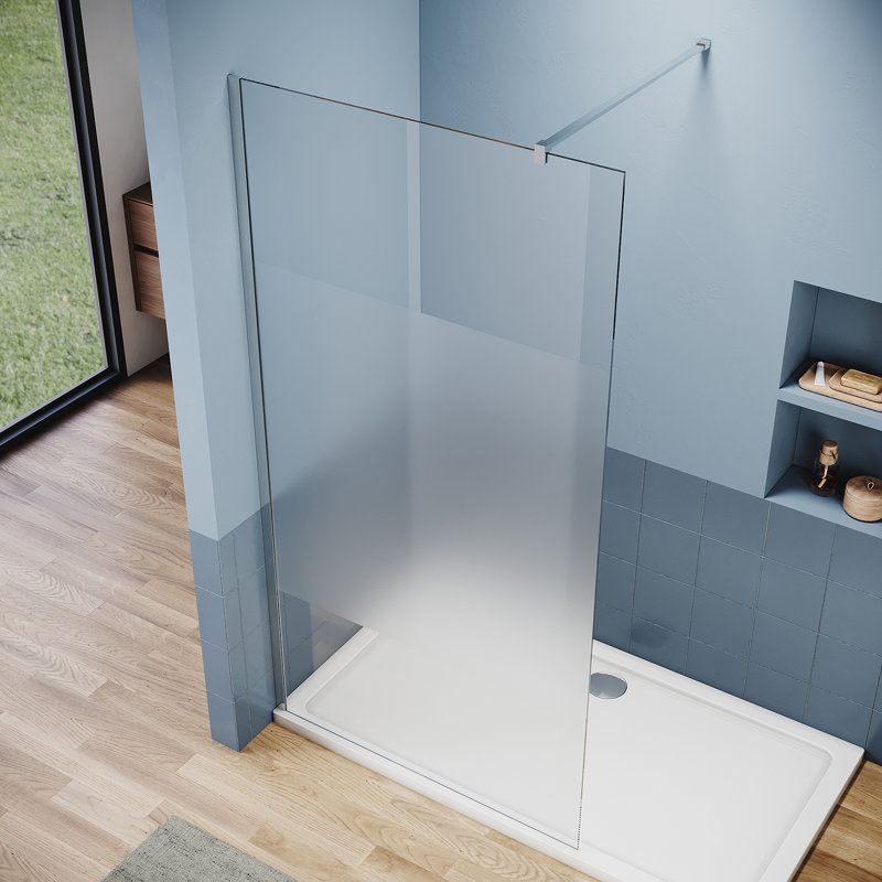Semi-Frosted Shower Enclosure with Stainless Steel Bar, Silver