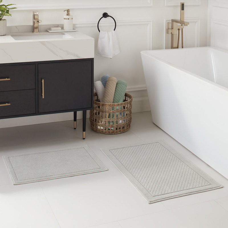 Host and Home 2 Piece Modern Double Weave Textured Cotton Bath Rug Set with Non Slip Backing, Gray