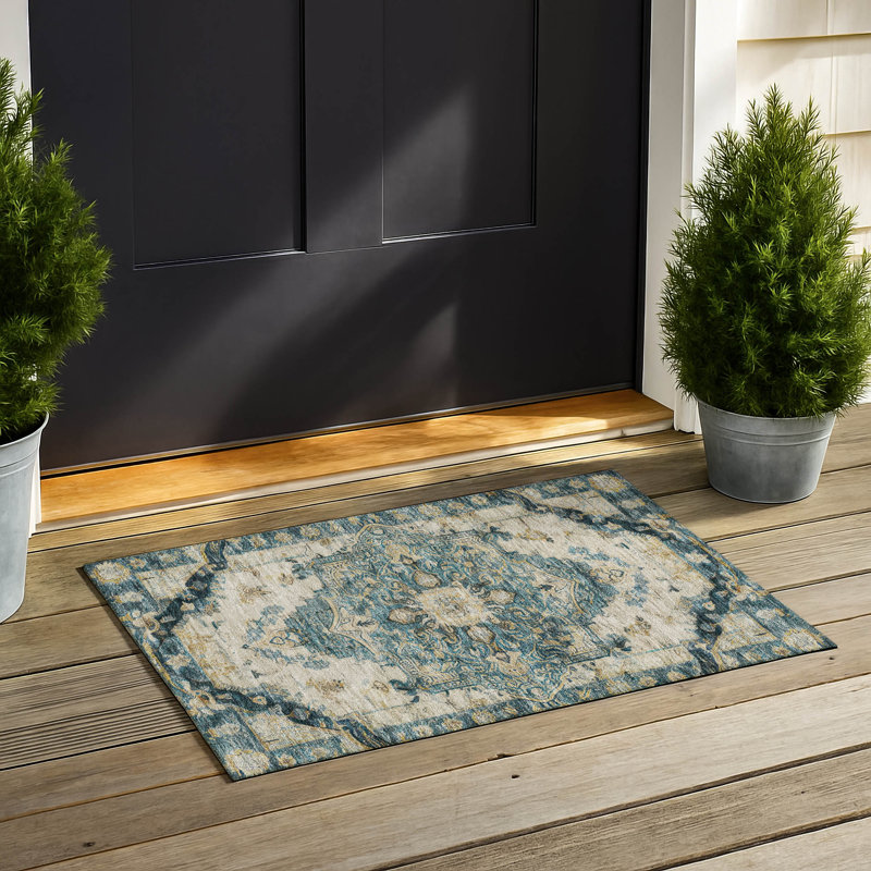 Machine Washable Indoor/Outdoor Chantille ACN2875 Global Rug, Teal, 2'6" x 3'10"