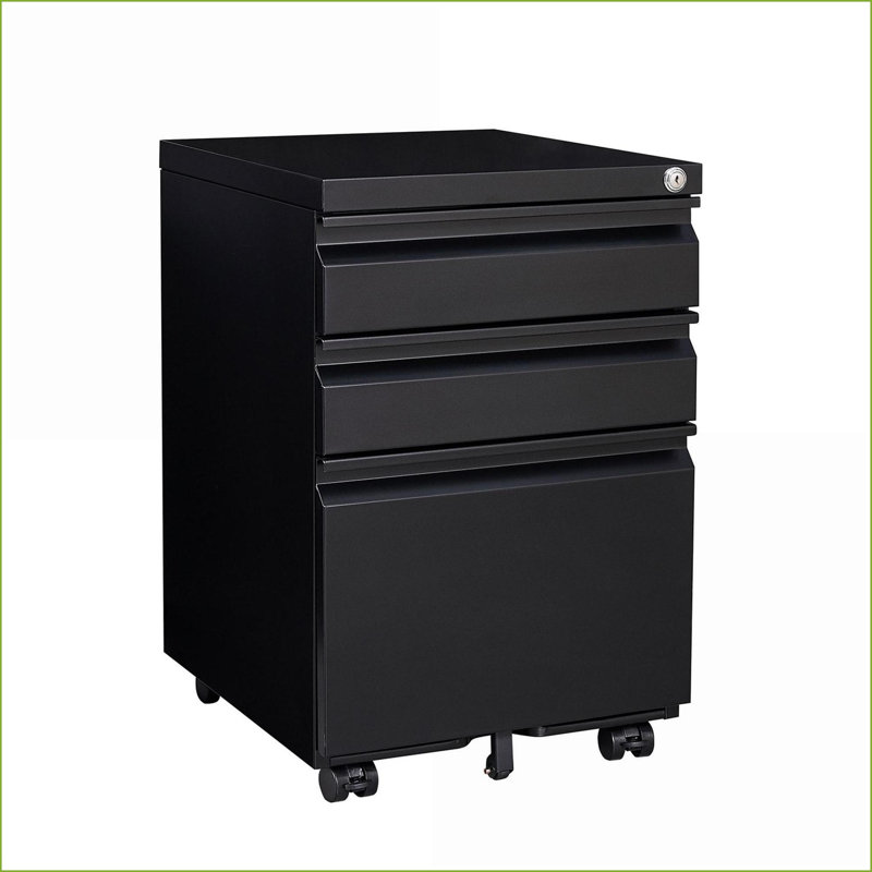 Classeur, bureau mobile à 3 tiroirs avec serrure, rangement légal / format lettre pour le bureau | Noir moderne
