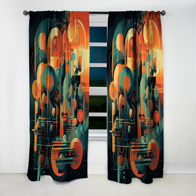 Rideau occultant vert et orange Mid Century Innovations II - Mid-Century, L 52 po x L 95 po