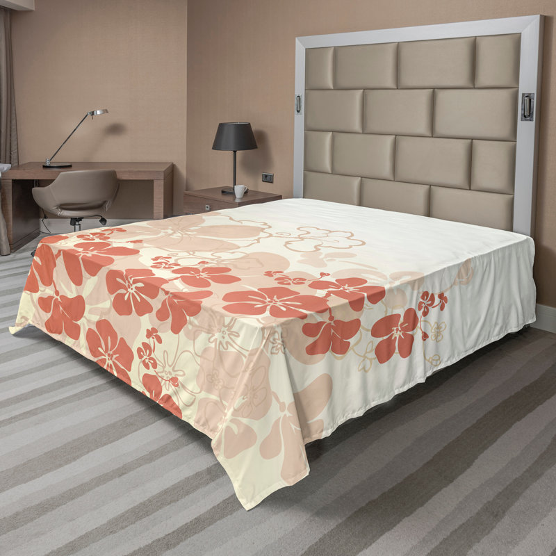 Ambesonne Orient Top Flat Sheet Mosaic Motifs, King Flat Sheet, Fuchsia/Salmon/White Floral