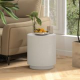 HOMCOM Round Side Table, Weight Accent Table With Terrazzo Finish, End Table With 4 Adjustable Feet  Indoor, Outdoor, Cream