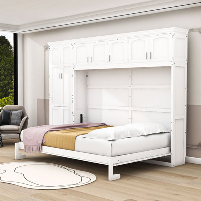 Grand lit escamotable avec armoires et tablettes