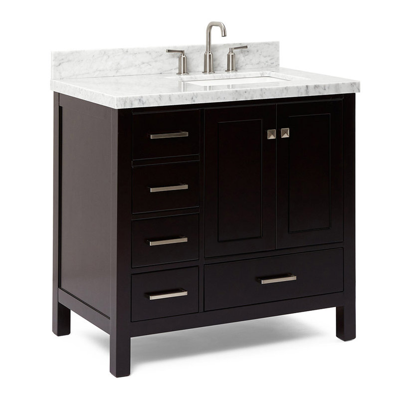 Cambridge 37'' W Single Vanity, Espresso, Carrara Marble, Brushed Nickel