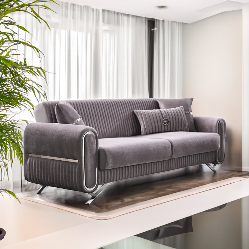 Canapé-lit convertible en velours Royal Lux, Gris, Argent argent