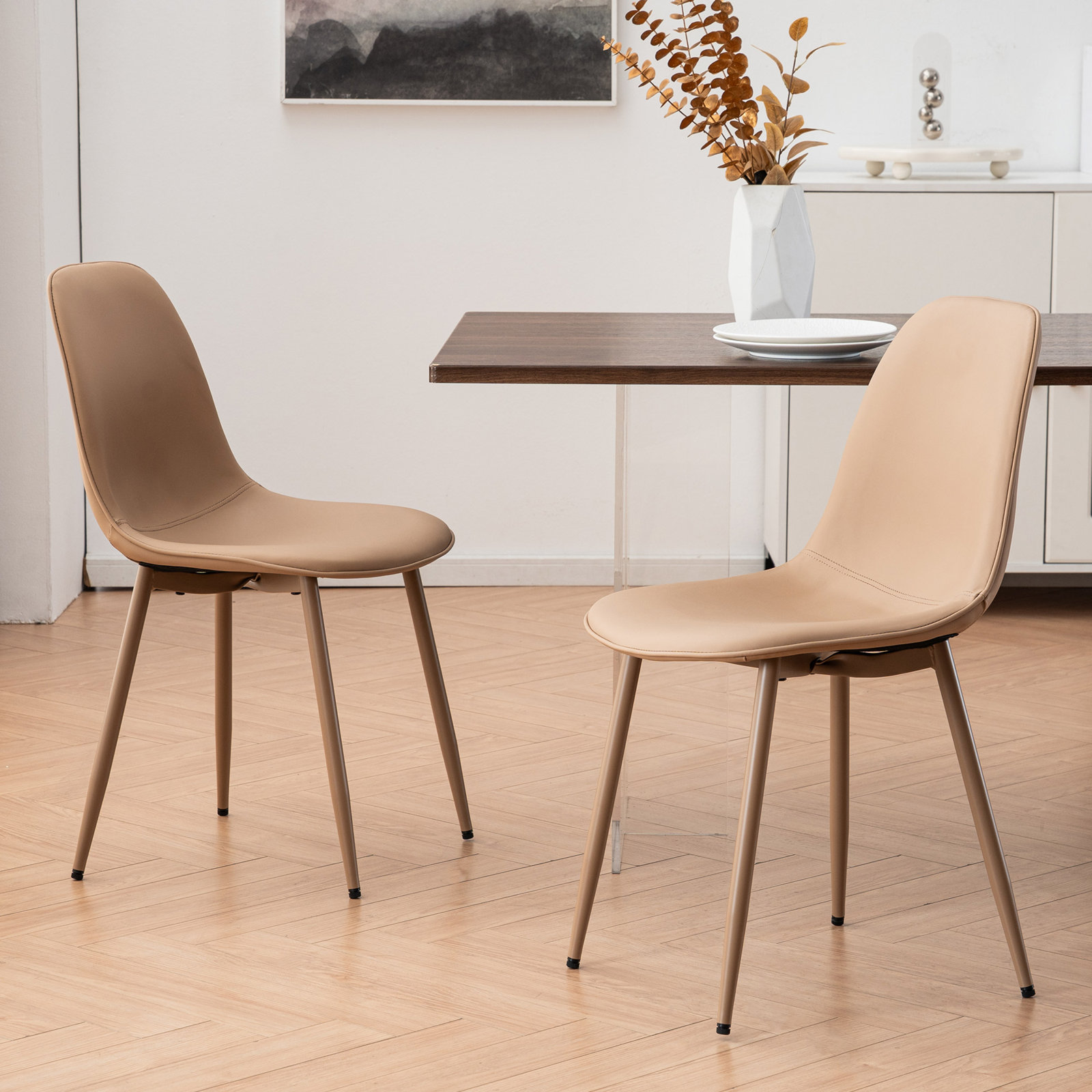 Kavi Dining Chair,  Taupe Faux Leather/Taupe