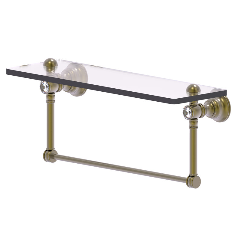 Freyja Glass Bracket Shelf with Towel Bar, 5.54" H x 22" W x 7" D, Antique Brass
