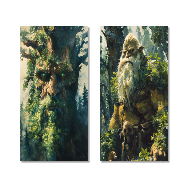 «Green Forest Titan Giants I», ensemble de 2 impressions murales géantes en métal, 32" H x 32" W