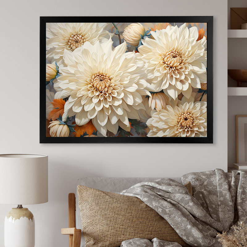 «Minimalisme Chrysanthemums White Floral Collage», reproduction d'art sur toile Chrysanthemums, H 12 po x l 20 po x P 1 po