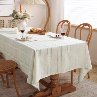Chassic Farmhouse Style Linen Tablecloth 60X84 Inches, Wrinkle Resistant & Washable Rectangle Table Cover For Dining Room – Hemstitch