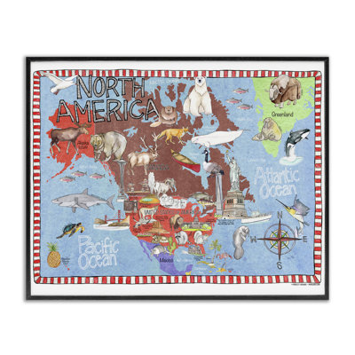 North America Map Framed Giclee Art by Marley Ungaro