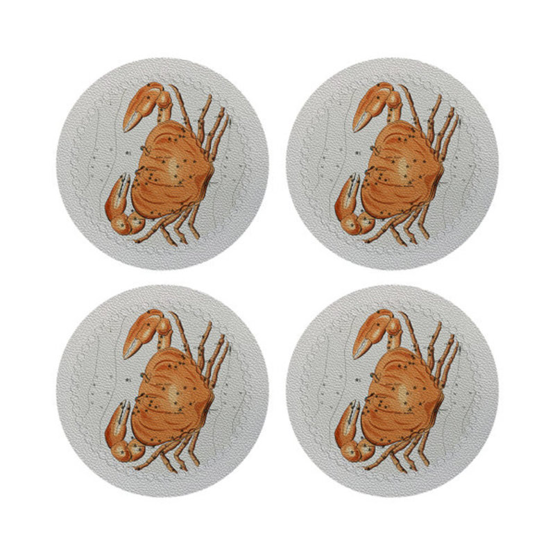 Zodiac Cancer Vegan Leather Round Pebble Placemat, White