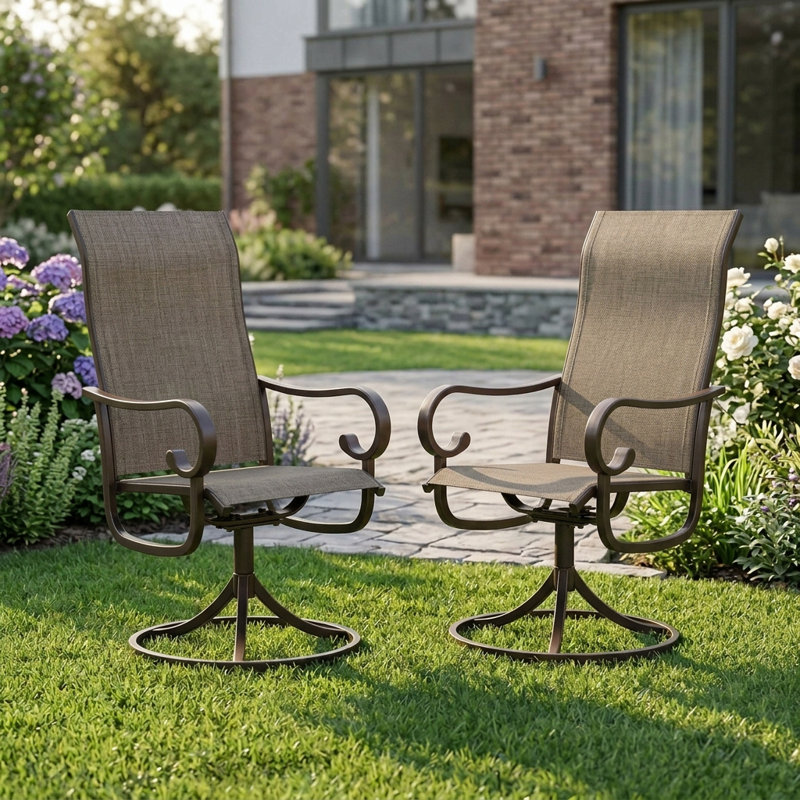 Ensemble de 2 chaises d'extérieur pivotantes avec cadre en métal, Brun / Noir