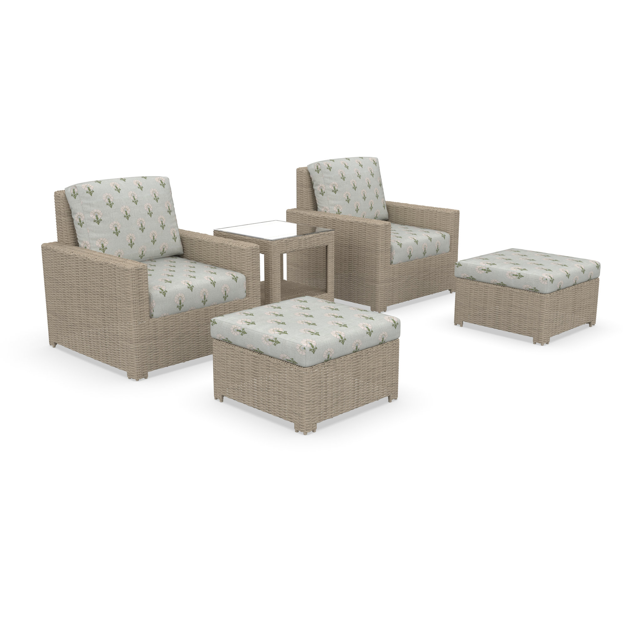 Henri Outdoor Conversation Set With Ottomans And Sunbrella Cushions, Mira Celeste