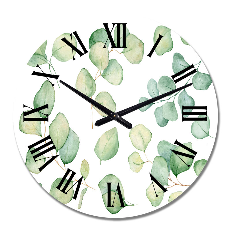 Illustration de feuilles d'eucalyptus isolé sur blanc I - Horloge murale traditionnelle, Moyen