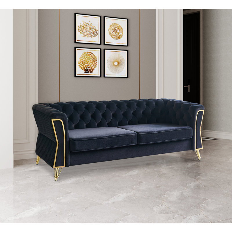 Canapé Chesterfield Glennice, Velours noir