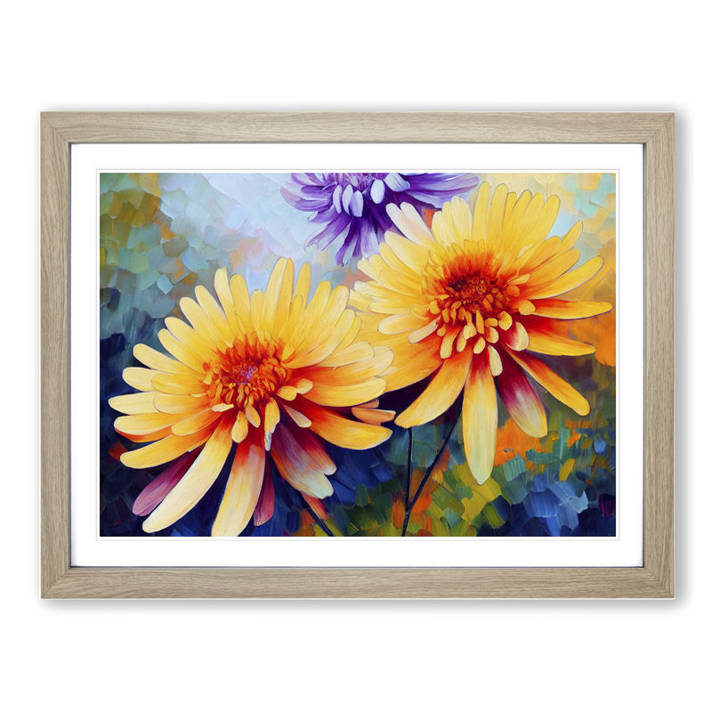 Chrysanthemum Flowers Vol.1 - Framed Print, 46cm H x 64cm W x 2cm D, Oak Framed