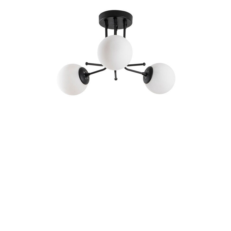 Lustre industriel scandinave, structure en métal noir, 18,9 po de diamètre x 13,4 po de hauteur | 3 x douilles E27 (40 W maximum) | Bouchon en verre élégant, classé IP20 | Parfait pour le salon, la salle à manger et les décorations modernes