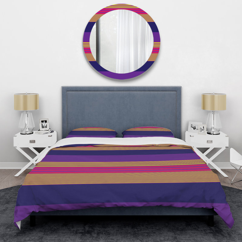 Ensemble de housse de couette en microfibre mauve / jaune 3 pièces, Housse de couette double / grand + 2 taies décora