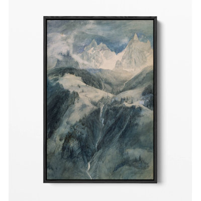 Cascade de la Folie, Chamonix. Artist John Ruskin Canvas Floater Frame Print Picture Art - Black Frame