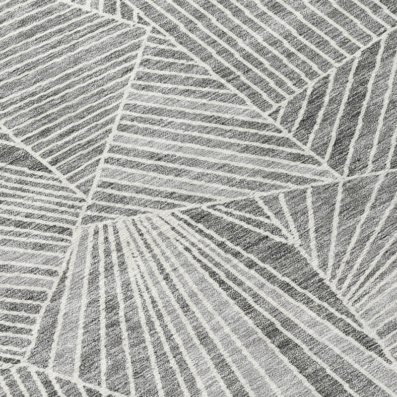 Tapis d'intérieur rond lavable géométrique 8 pi gris