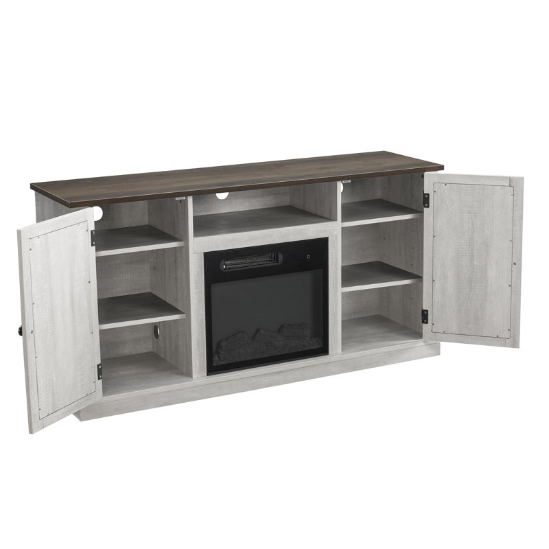 Earlimart TV Stand for TVs up to 60" with Electric Fireplace, Silver Gray
