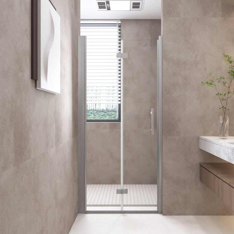 Porte de douche pliante 32 po x 72 po, verre trempé 1/4 po (6 mm), cadre en aluminium chromé, film antidéflagrant