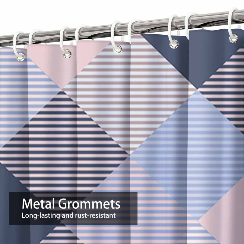 Rideau de douche sans couture à carreaux bleus et transparents avec 12 crochets, L 72 po x l 84 po