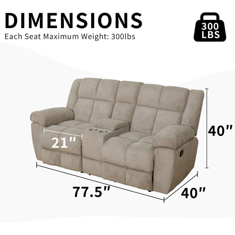 2-Seater Corduroy Recliner Sofa, Beige