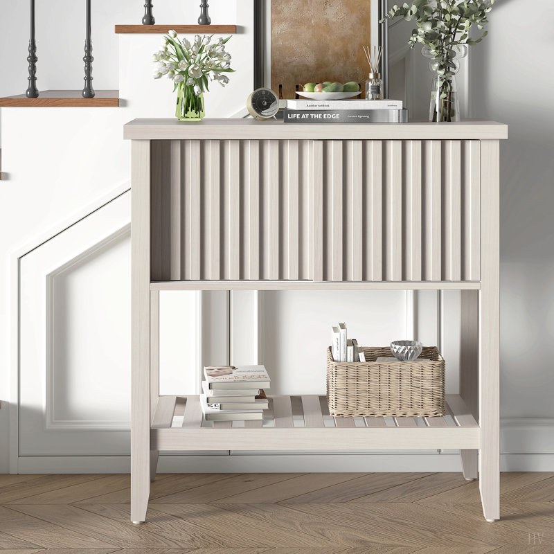 Console de 31,5 po avec portes coulissantes et tablette de rangement pour le couloir, le salon ou le bureau