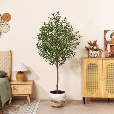 Ashwell Artificial Olive Tree Faux Olive Tree Real Wood Trunk Adjustable Branches Maintenance Free - Realistic Lifelike Single Tall Indoor 3 Sizes - Decor Living Room Office Entryway Corner