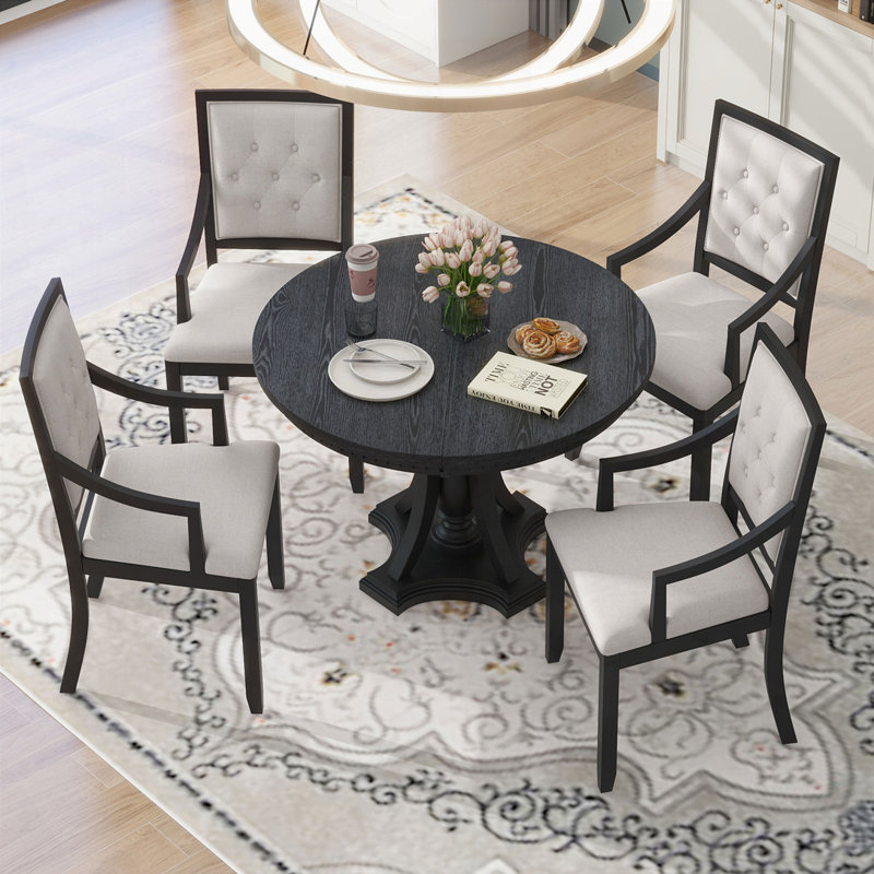 Ensemble de salle à manger 5 pièces avec table ronde et 4 chaises, Noir