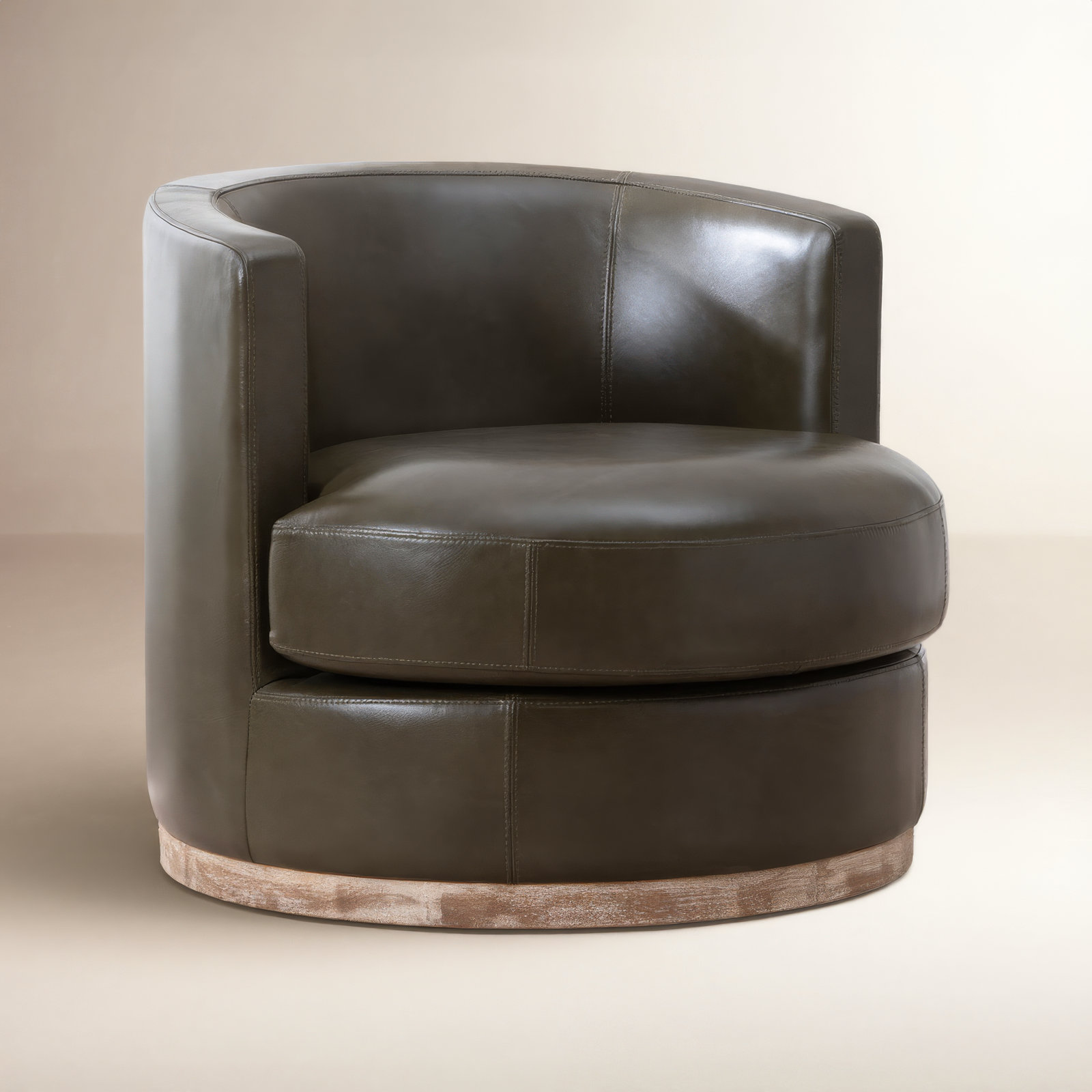 Arabella Genuine Leather Swivel Barrel Chair , Olive Genuine Leather