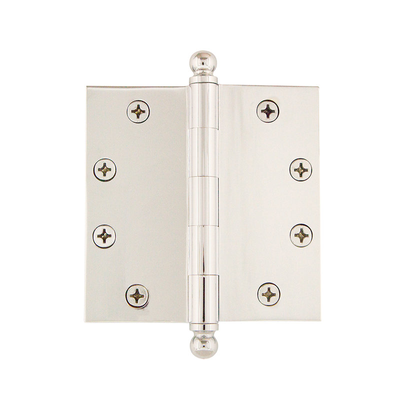 4.5'' x 4.5'' Brass Butt Bearing Hinge, Polished Nickel