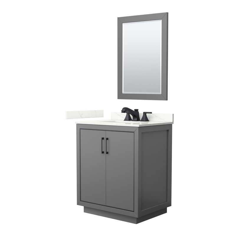 30'' W Single Vanity, Giotto Quartz, Dark Gray, Matte Black