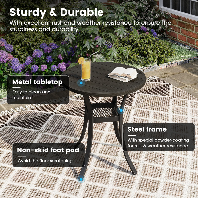 Thaliana Round Metal Outdoor Dining Table , 27.6'' in. W 27.6'' in. D, Dark Gray Woodlike