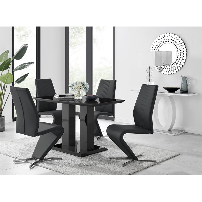 Eubanks Dining Set with 6 Chairs, Black, 29.53" H x 47.24" L x 27.56" W, 5 Pieces: Table, 4 Chairs