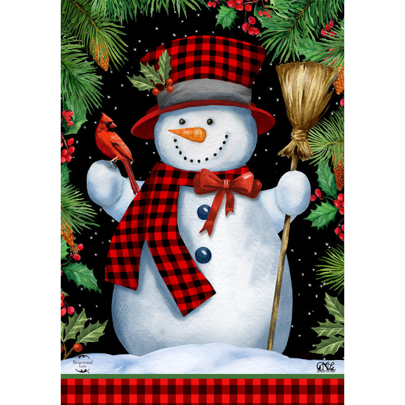 Drapeau de jardin rouge bonhomme de neige à carreaux, Noël rouge/noir/blanc