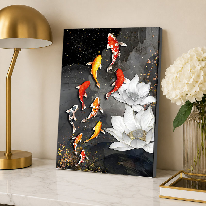 Reproduction d'art sur toile lotus feng shui neuf koi blanc, 16x24inch