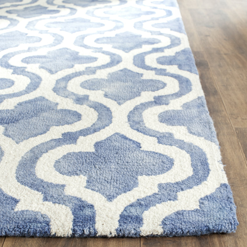 Geometric Handmade Tufted Wool Blue/Ivory Area Rug, Rectangle 6' x 9'