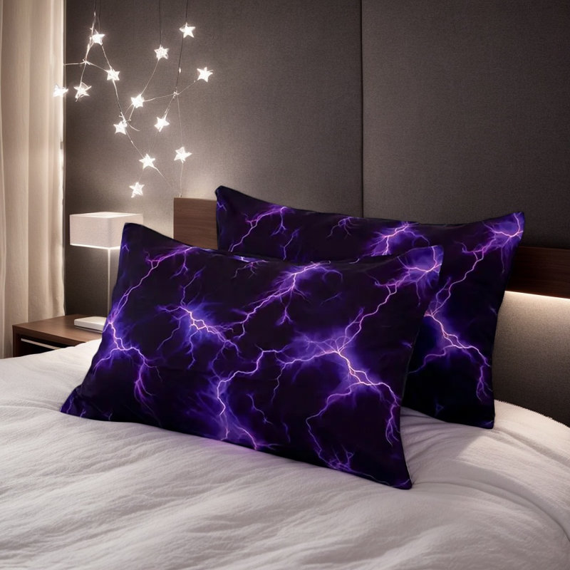 Ensemble de draps-housses en microfibre Orylavena Purple Lightning avec taies d'oreiller, grand lit/double, Lit double